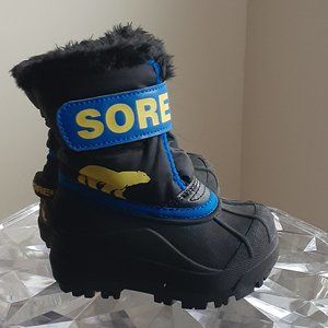 Sorel toddler winter boots black with blue & yellow